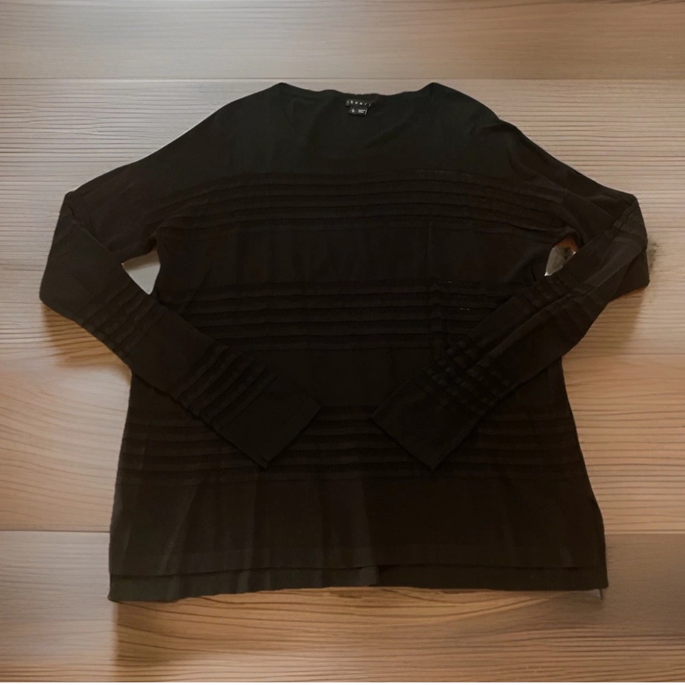 Theory Women’s Black Sheer Striped Tunic L Minimalist Quiet Luxury Capsule Class